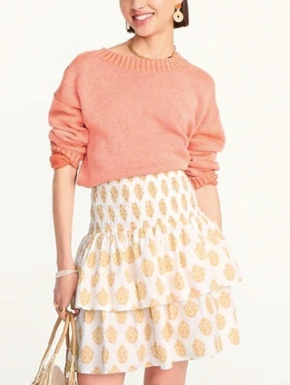 J.Crew Smocked Yellow Foral Block Print Mini Skirt - Size Medium